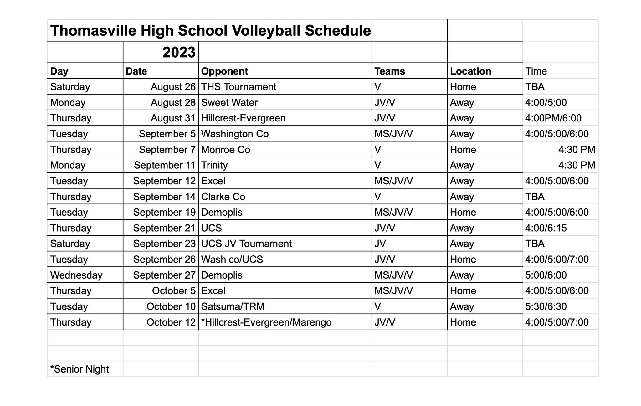 2023 volleyball schedule