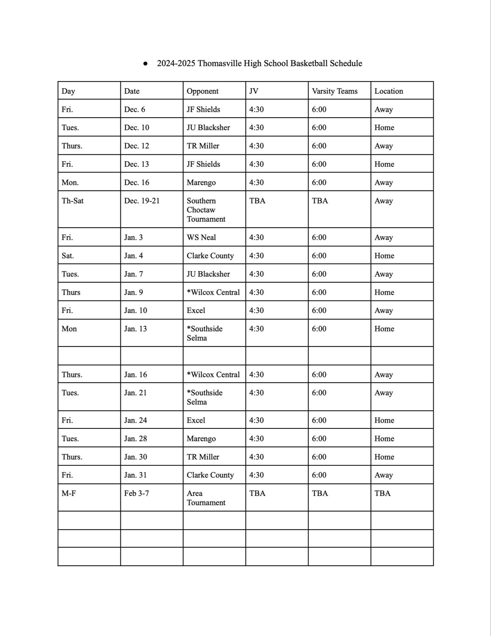 23-24THS basketball schedule