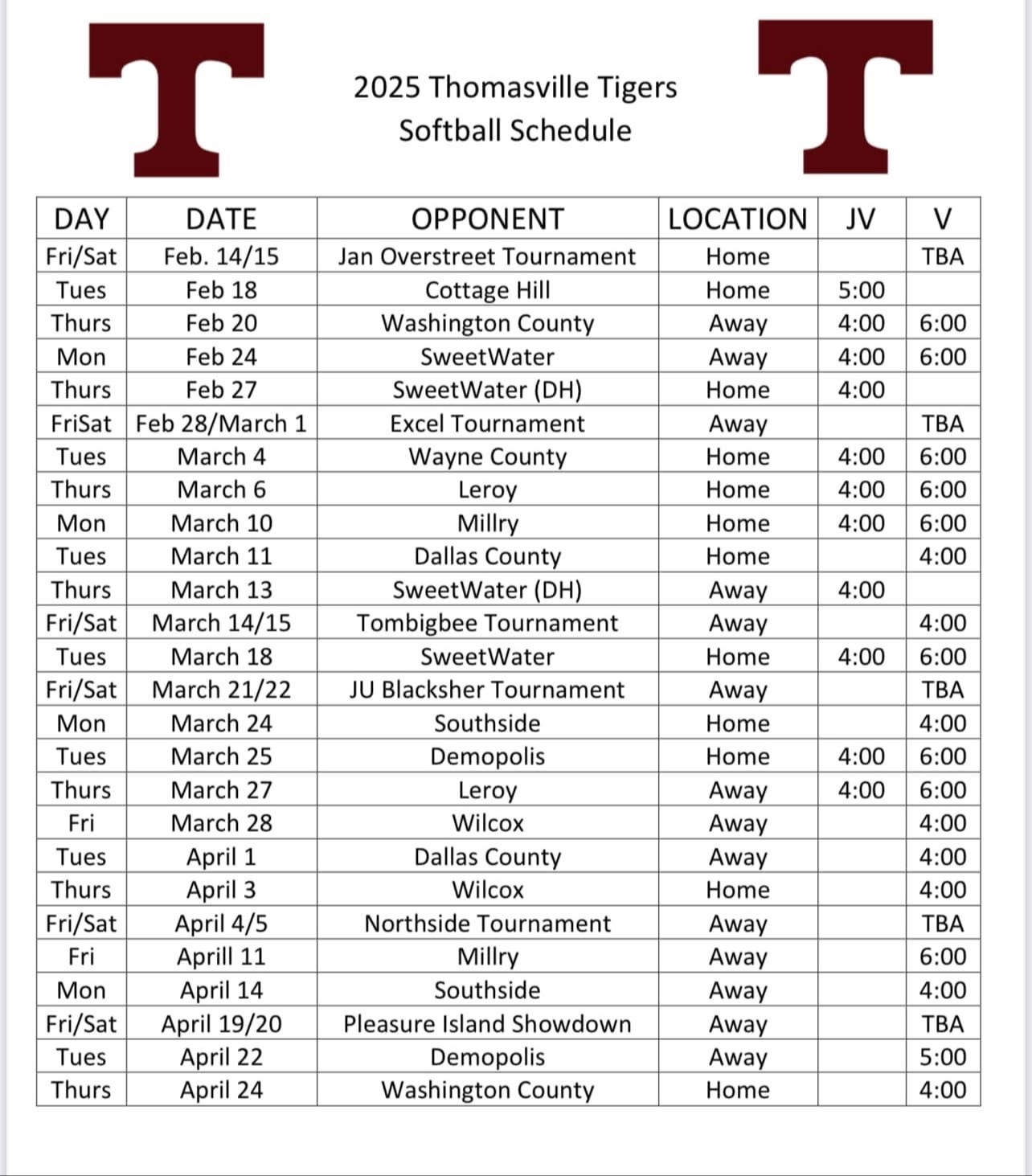 2022 softball schedule