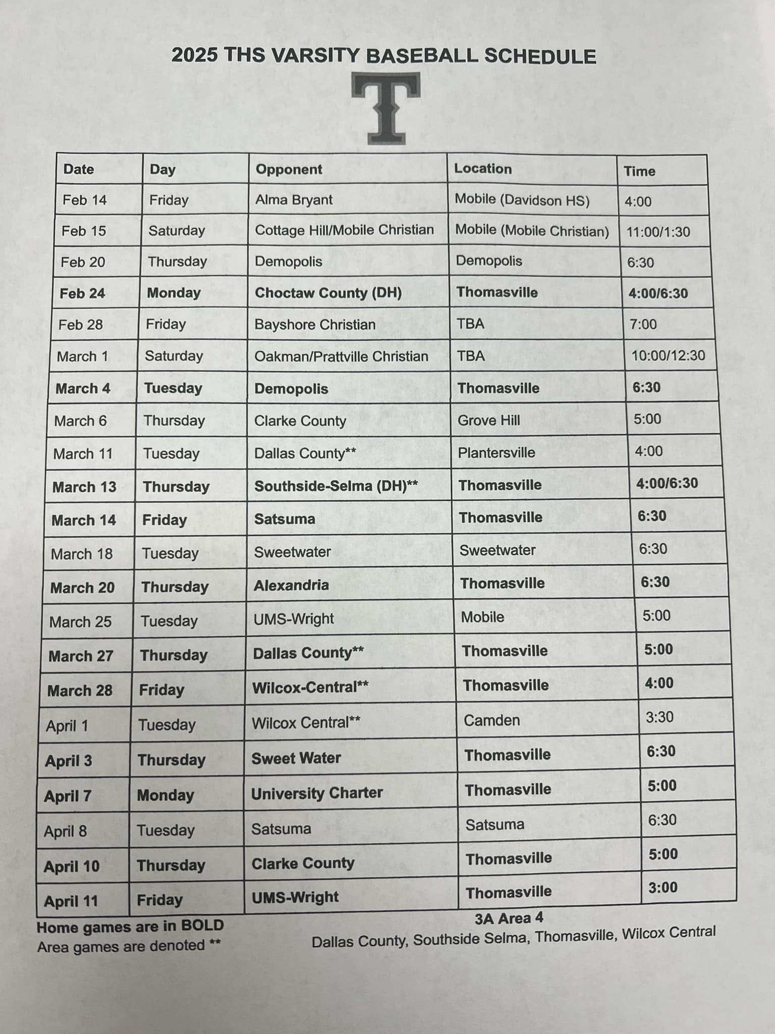 2023 update THS baseball schedule