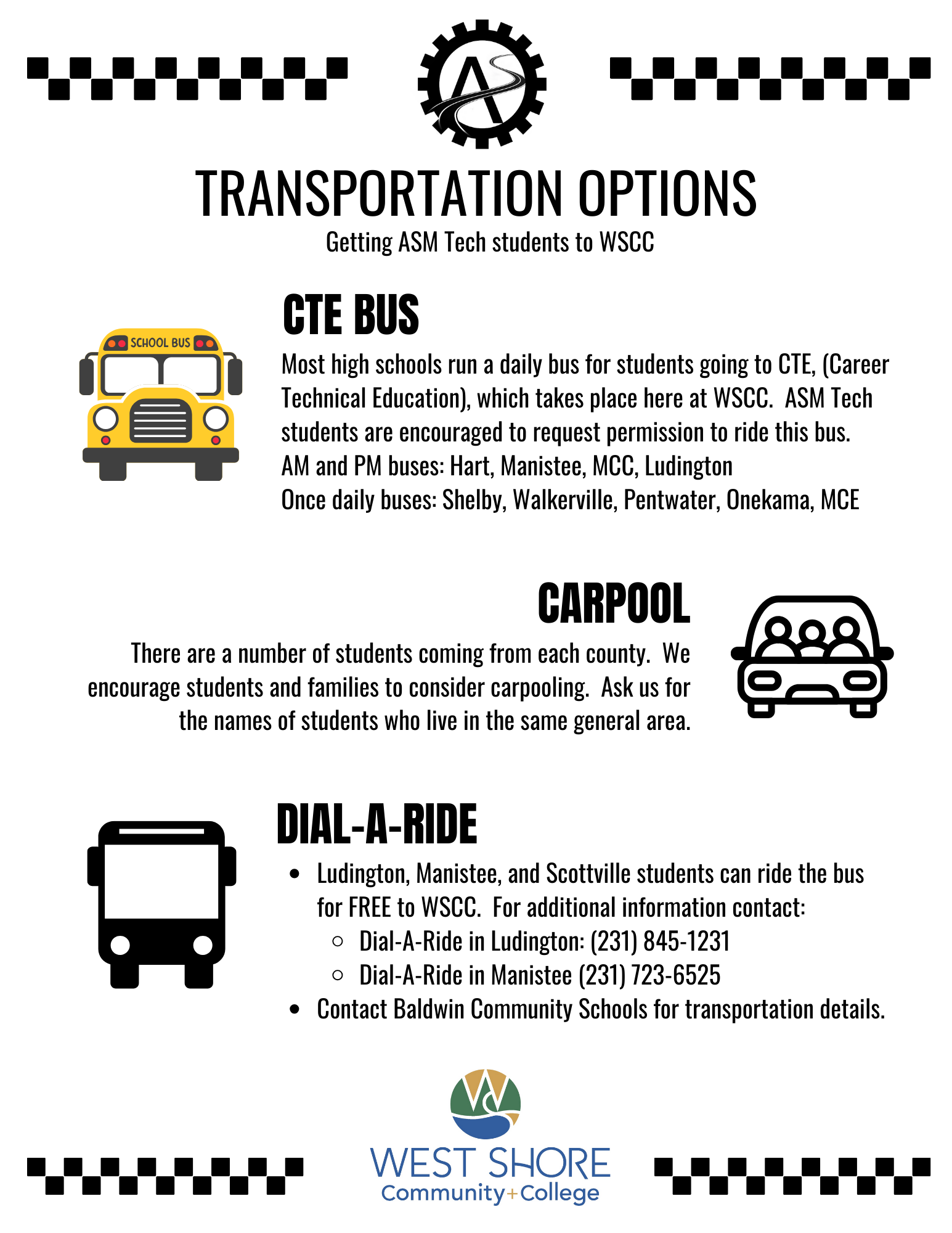Transportation Options to WSCC for ASM Tech Students