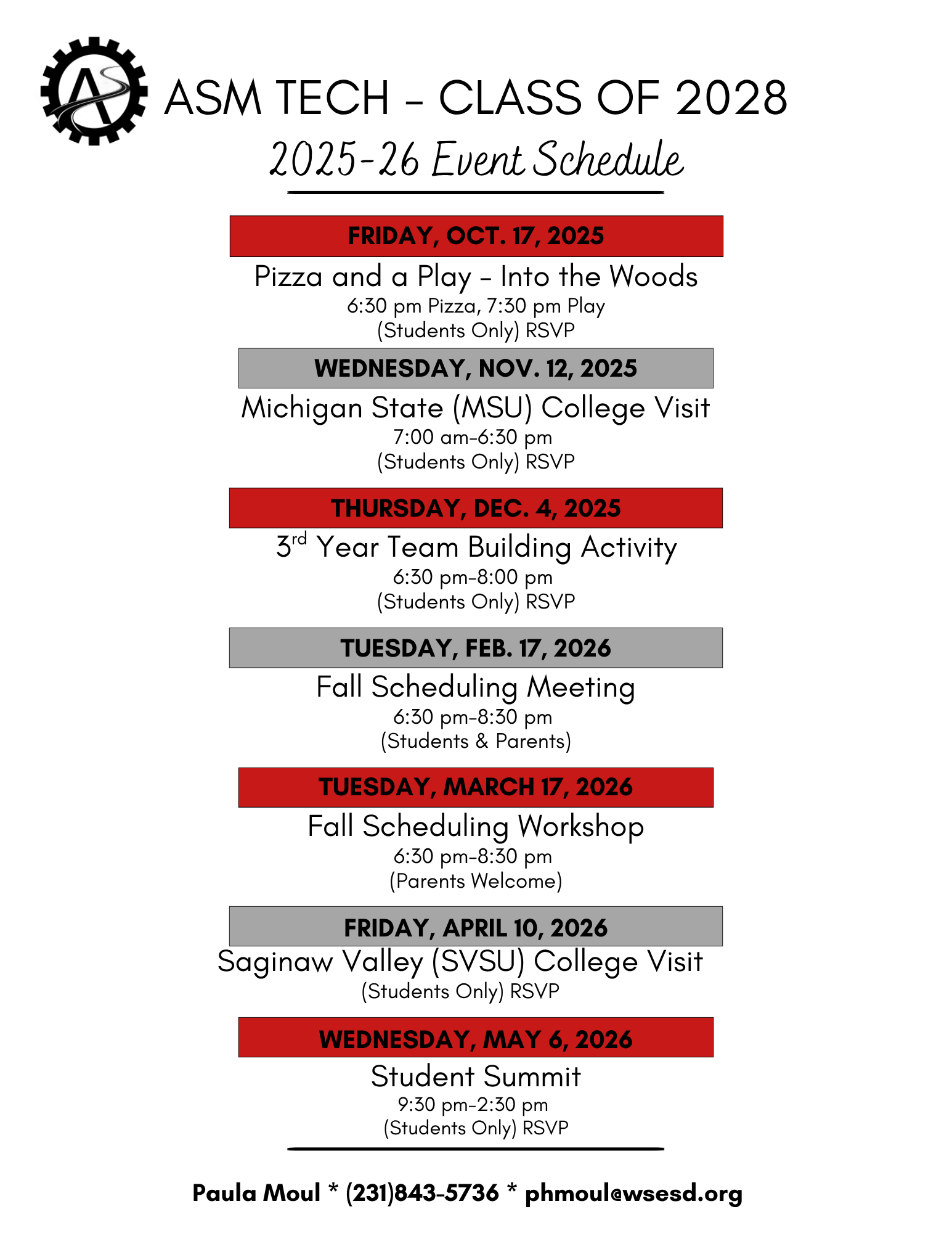 Class of 2028 Event Schedule