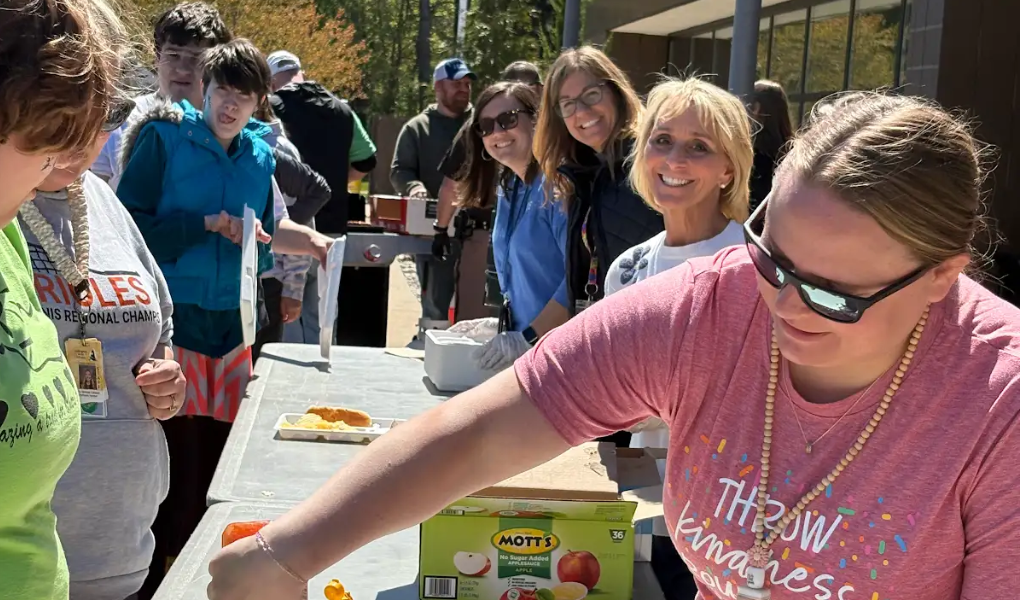 Staff and students at a picnic