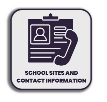 School Sites and Contact Information with image of phone and clipboard