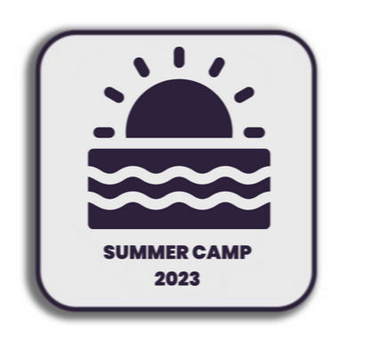 Summer Camp 2023 with image of sun over waves