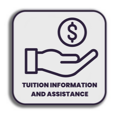 Tuition Information and Assistance  with image of hand holding the money symbol