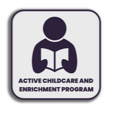 Active Child Care and Enrichment Program with image of person reading a book