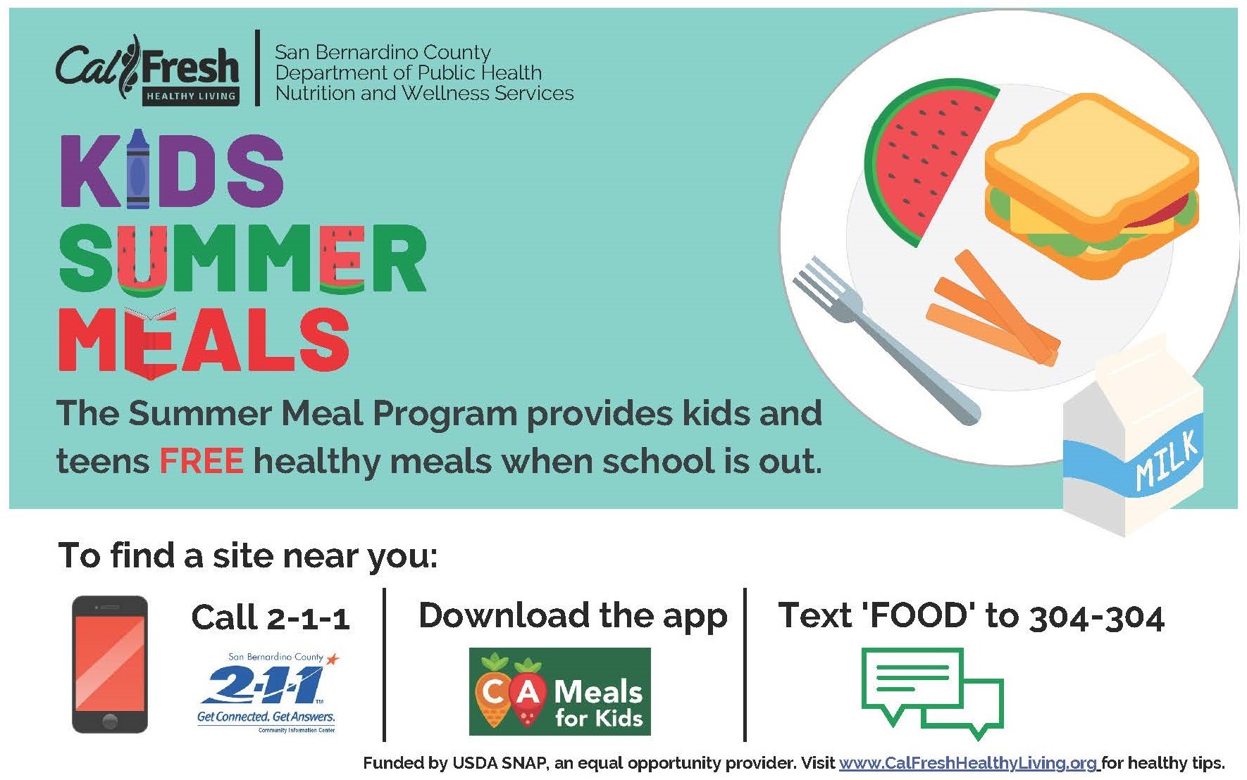 Instructions on how to find summer meals for kids, repeated in accompanying text, below