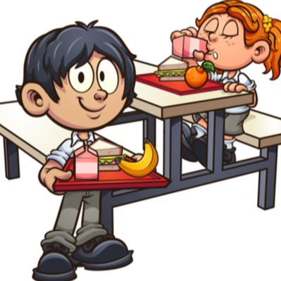 Students eating school meal - illustration