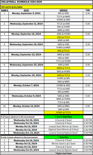 Volleyball Schedule