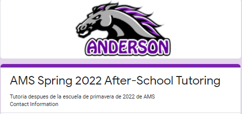 Spring 2022 After School Tutoring - sign-up below in the News Section 