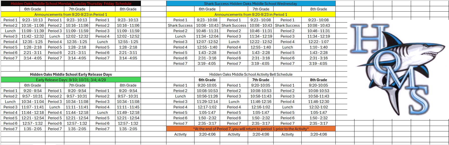 HOMS Bell Schedule
