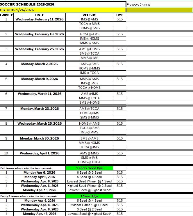 Soccer Schedule FY26