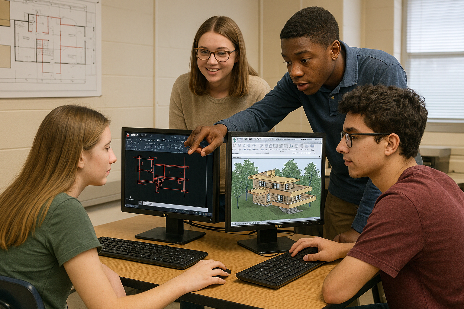 students using AutoCAD