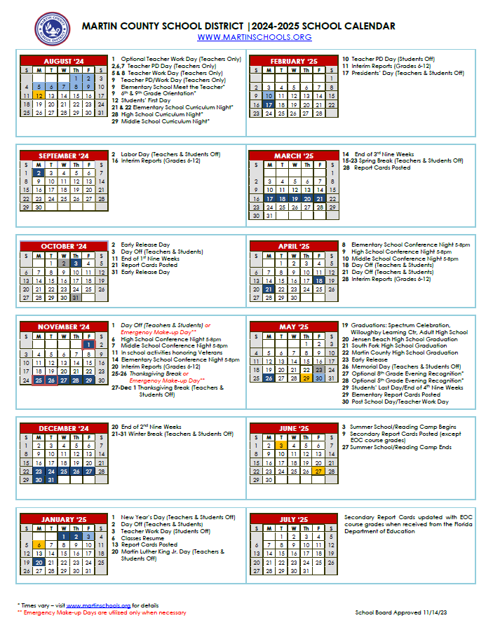 20242025 School Calendar Martin County High School