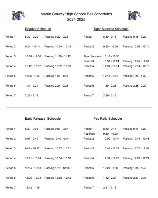 2024-2025 MCHS Bell Schedules