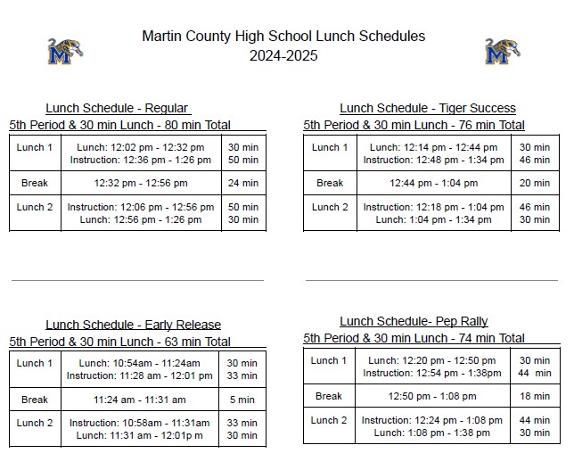 MCHS Lunch Schedules