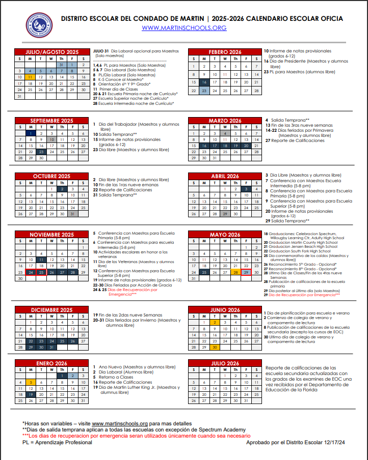 25-26 MCSD Calendar Spanish