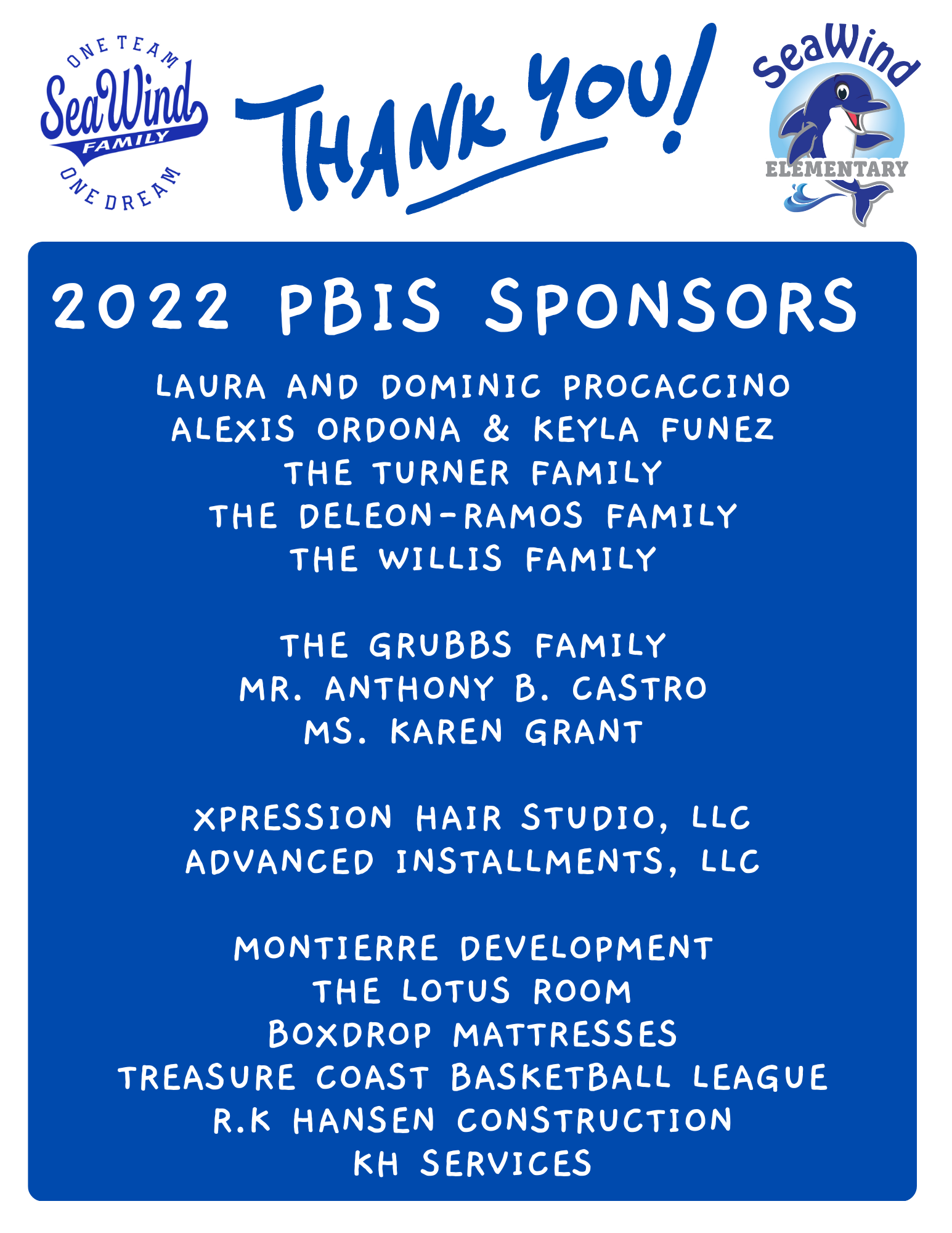 Thank you PBIS Sponsors