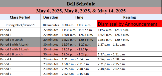 ALT Bell Schedule 5/6,5/8,5/14
