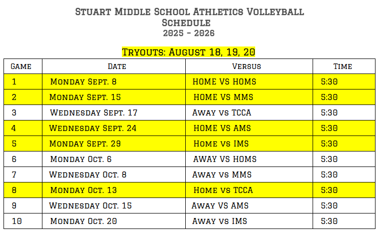 Volleyball Tryout & Schedule Dates