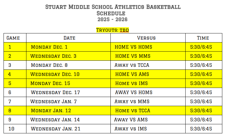 Basketball Tryout & Schedule Dates