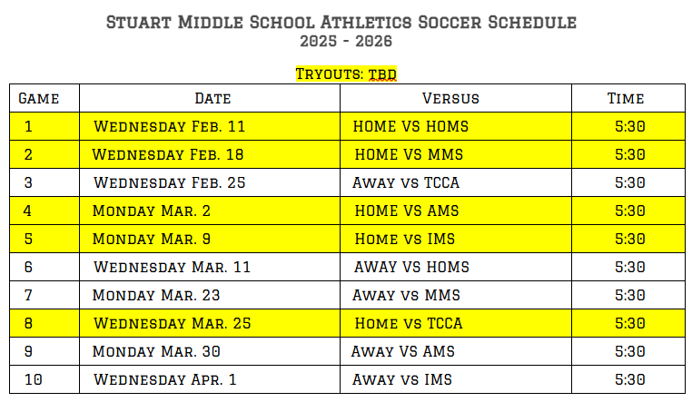 Soccer Tryout & Schedule Dates