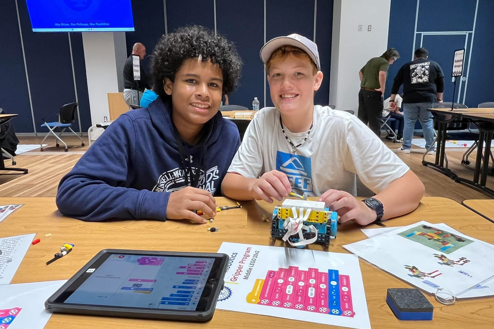 Students building a Lego Robot