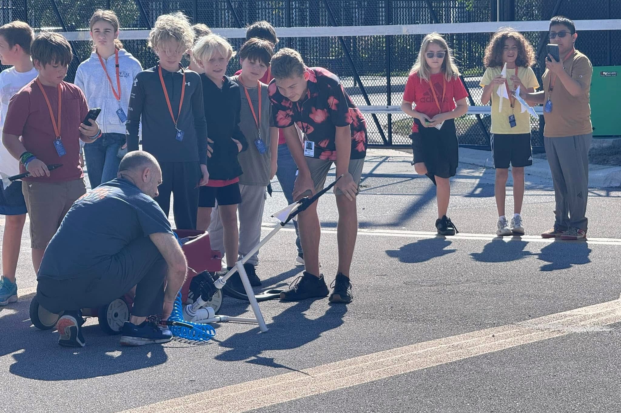 Students launching rockets 
