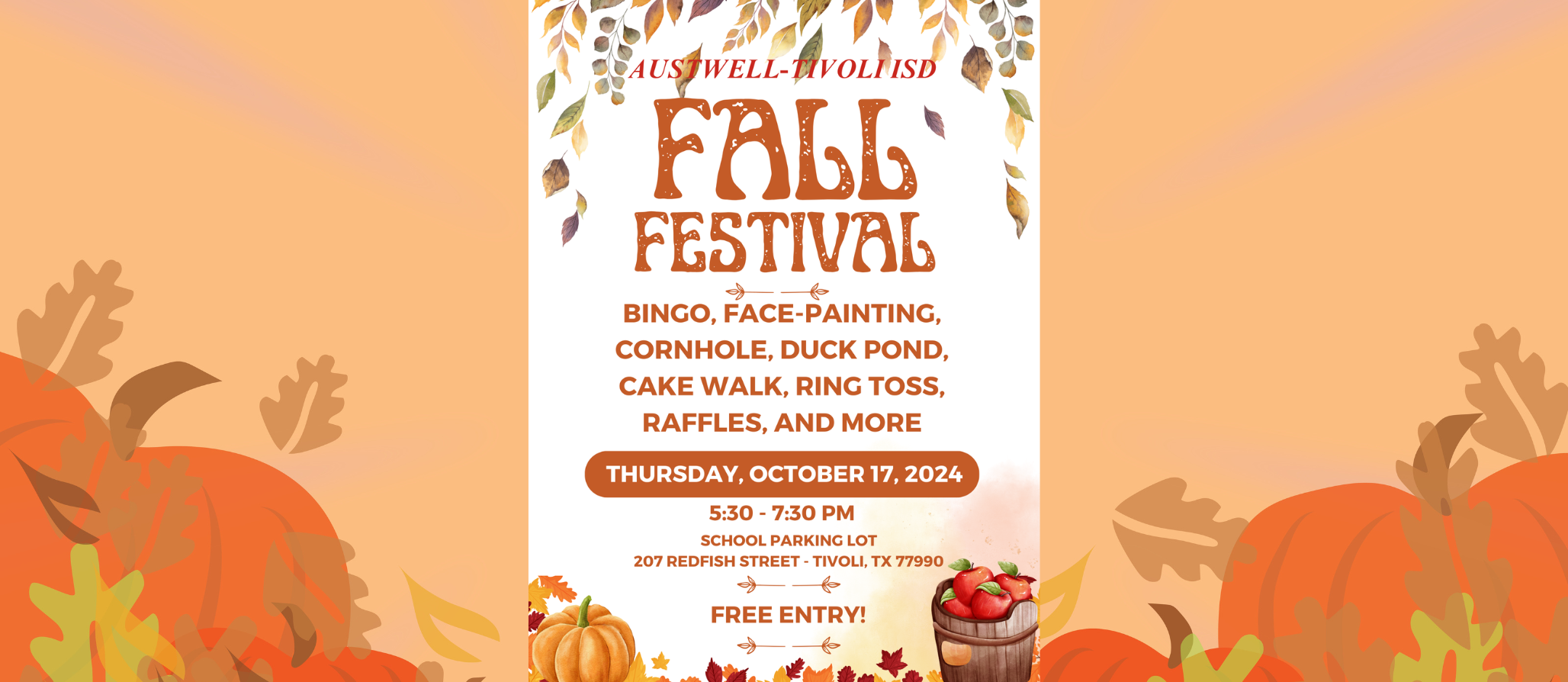 Fall Festival will be on Thursday, October 17th from 5:30-7:30PM in the ATISD parking lot. Free Entry.