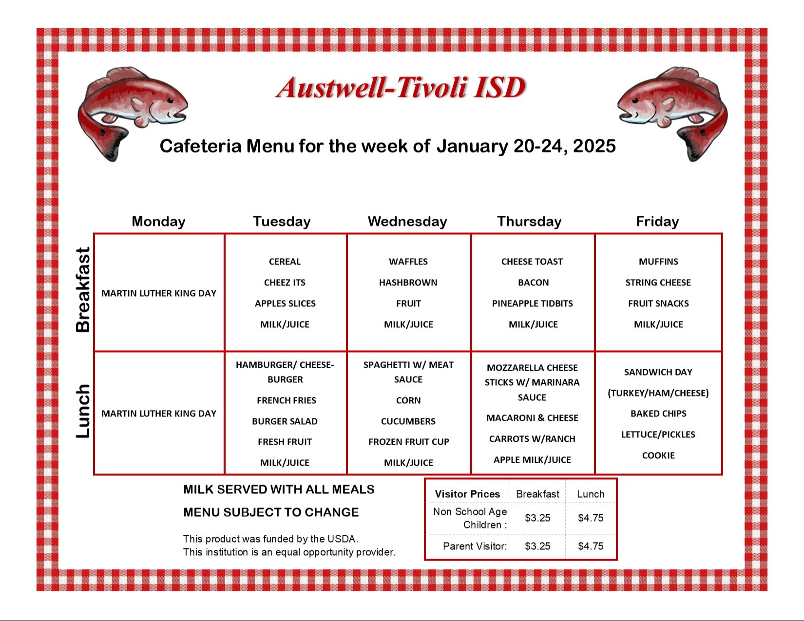 Jan. 20-24, 2025 Menu