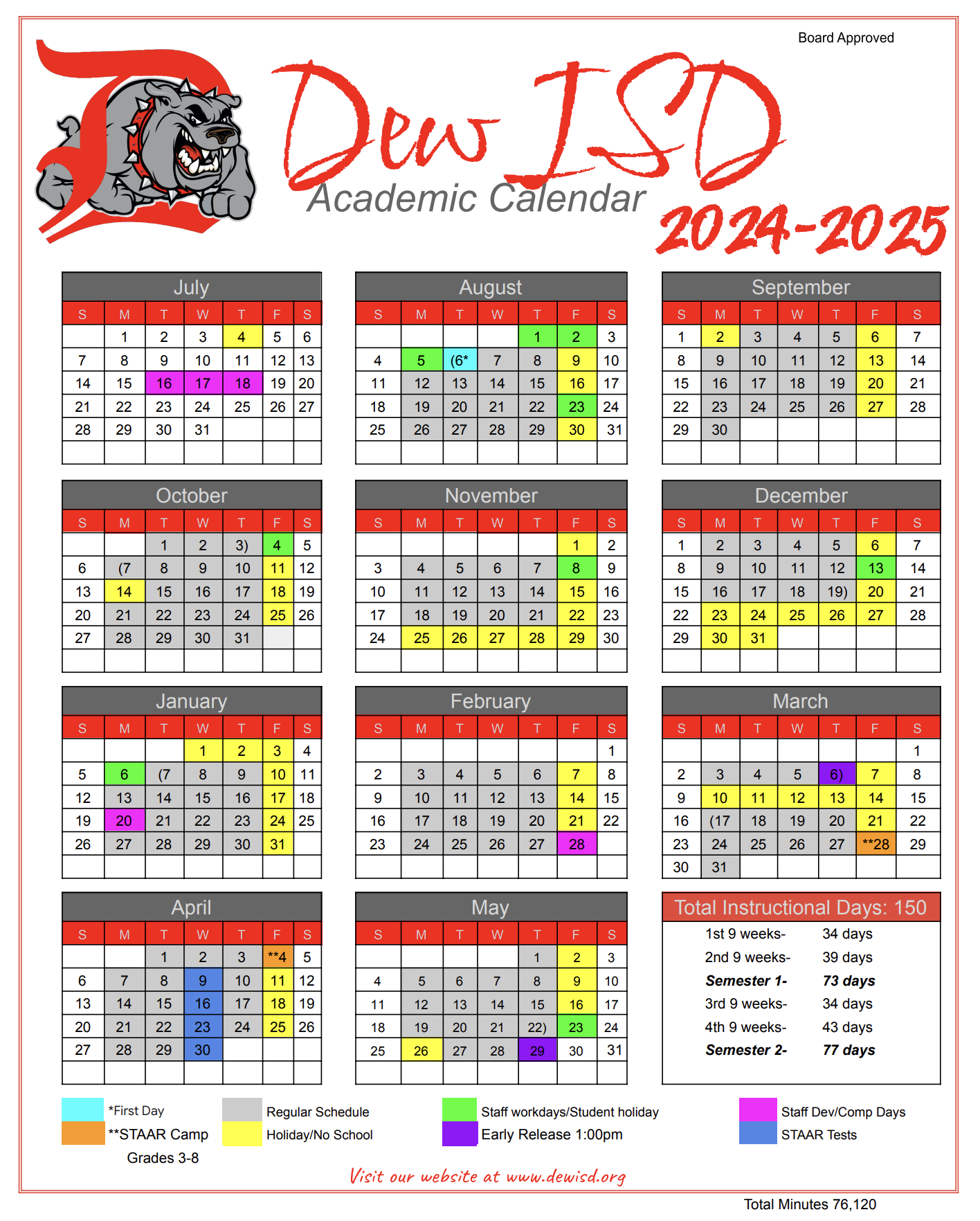 New!! 2024-2025 Board Approved School Calendar