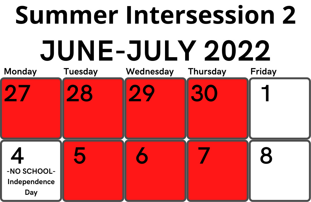 summer intersession 2 calendar graphic