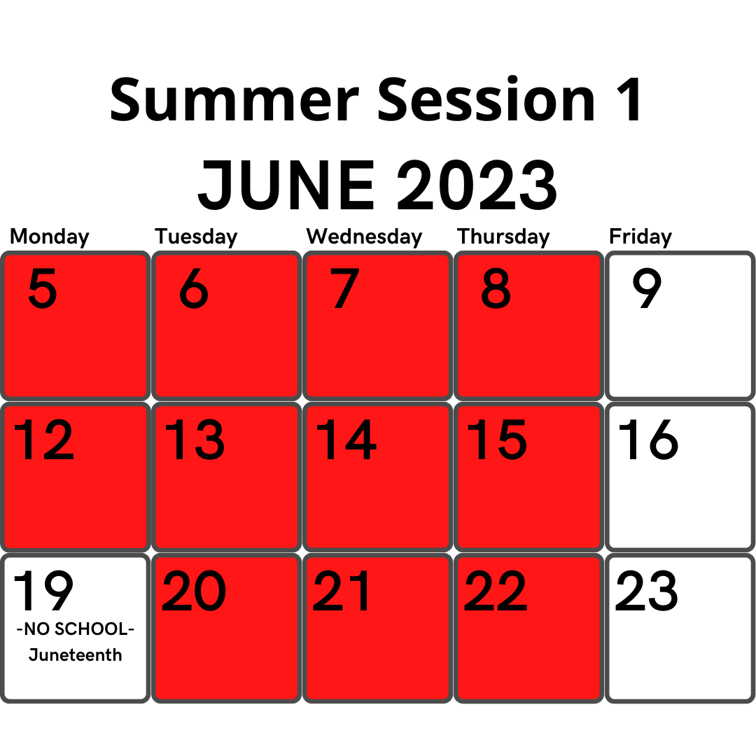 summer intersession 1 calendar graphic