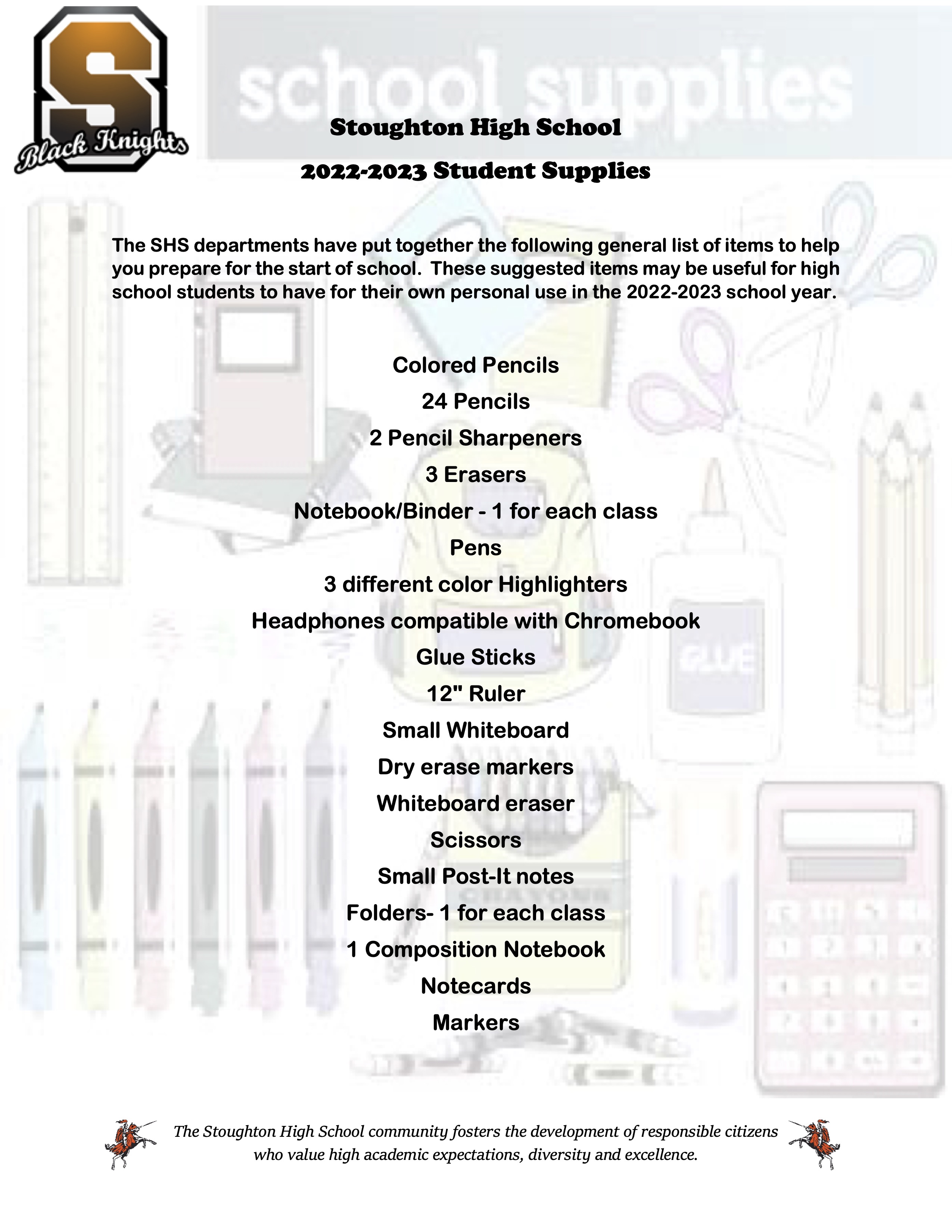 SHS School Supply List 22-23