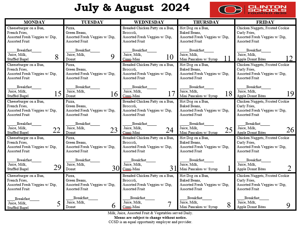 july august summer food service menu