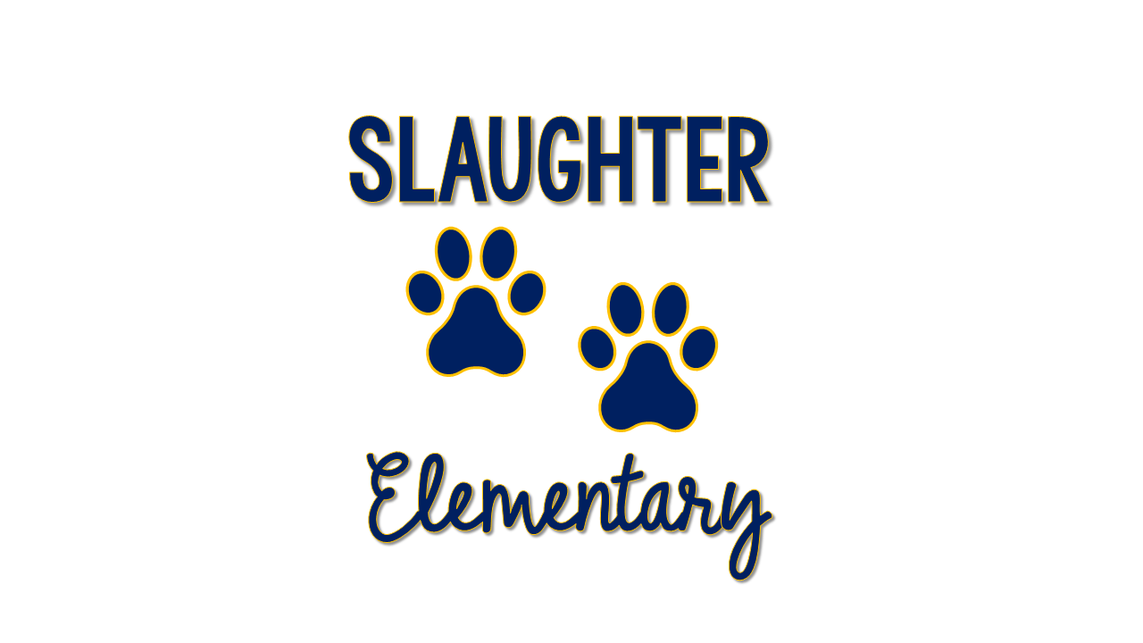 The words "Slaughter Elementary" and two paw prints.