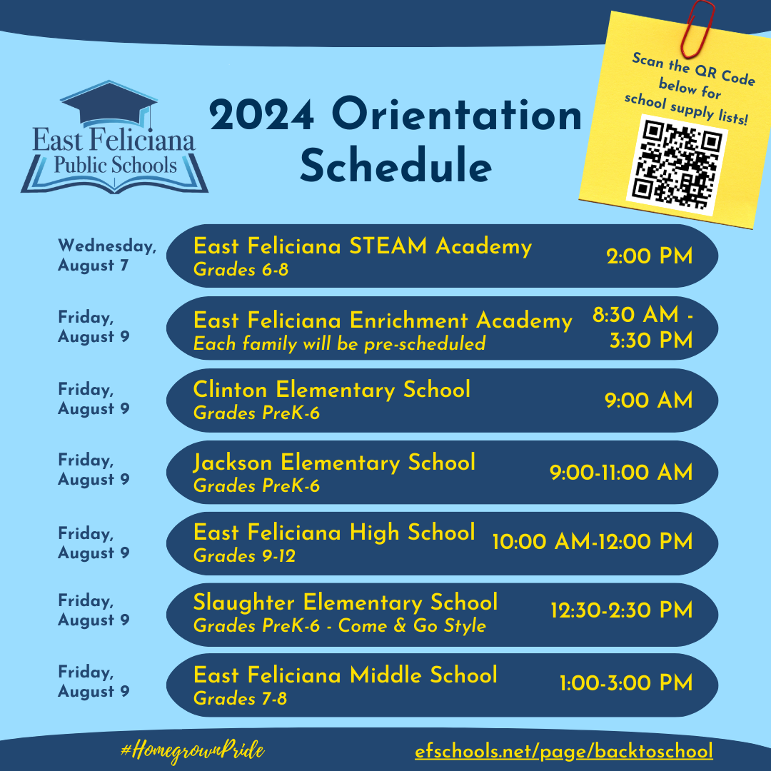 Orientation Schedule for All Schools