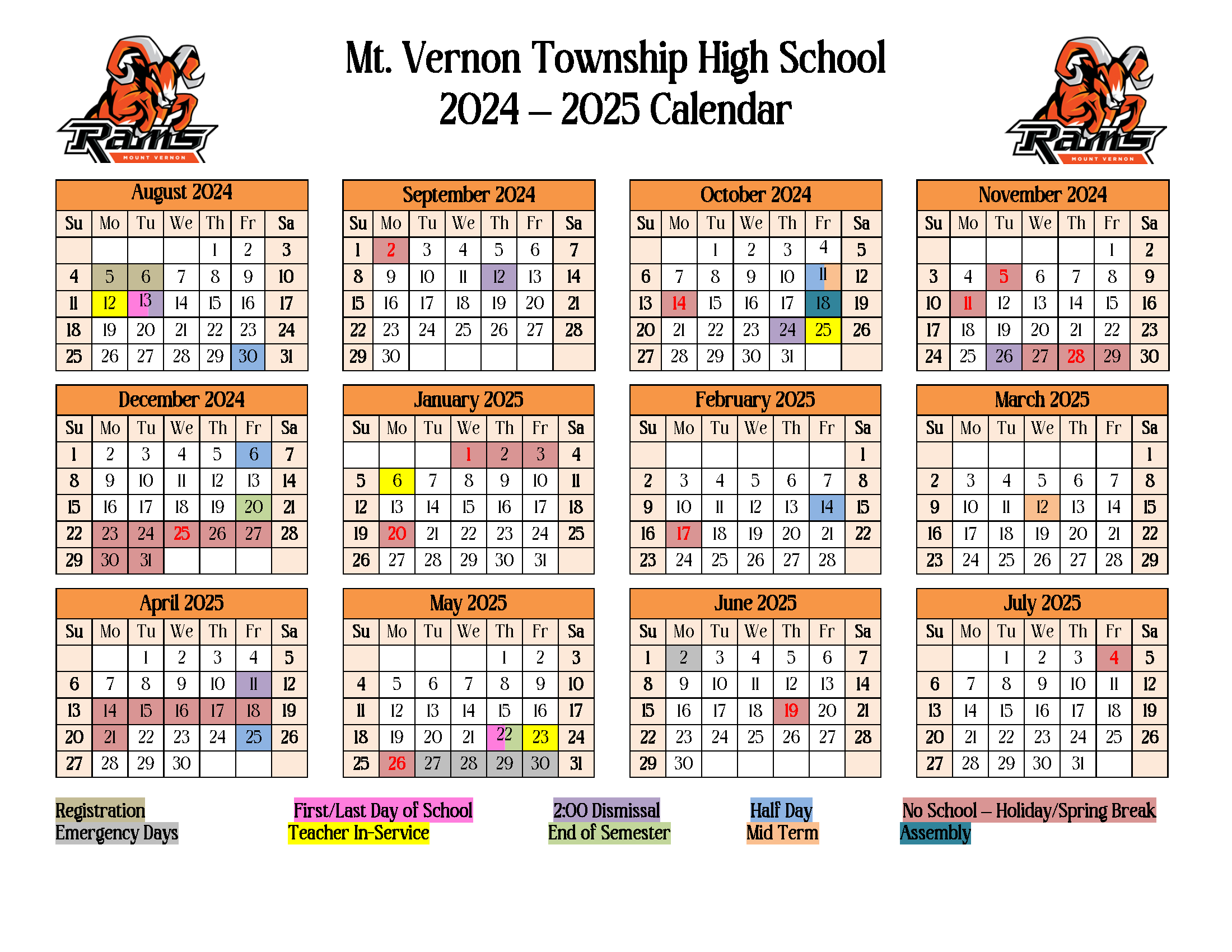 24-25 School Calendar by Month