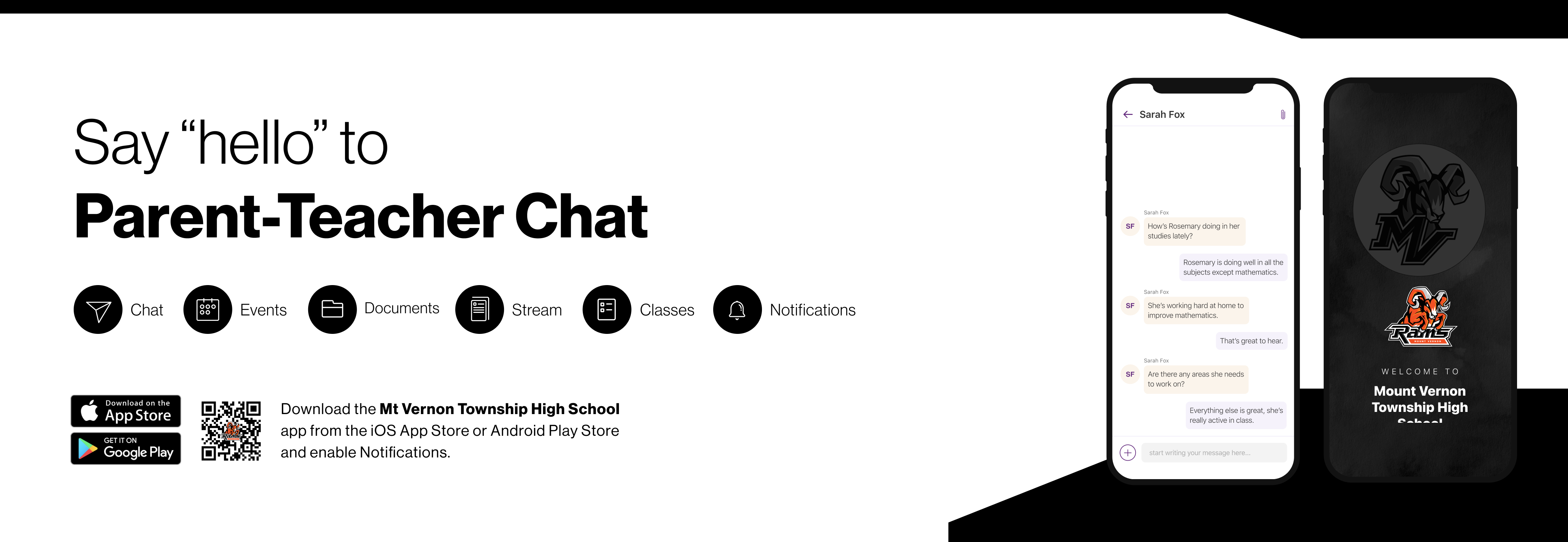 Say hello to Parent-Teacher chat in the new Rooms app. Download the Mount Vernon Township High School app in the Google Play or Apple App store