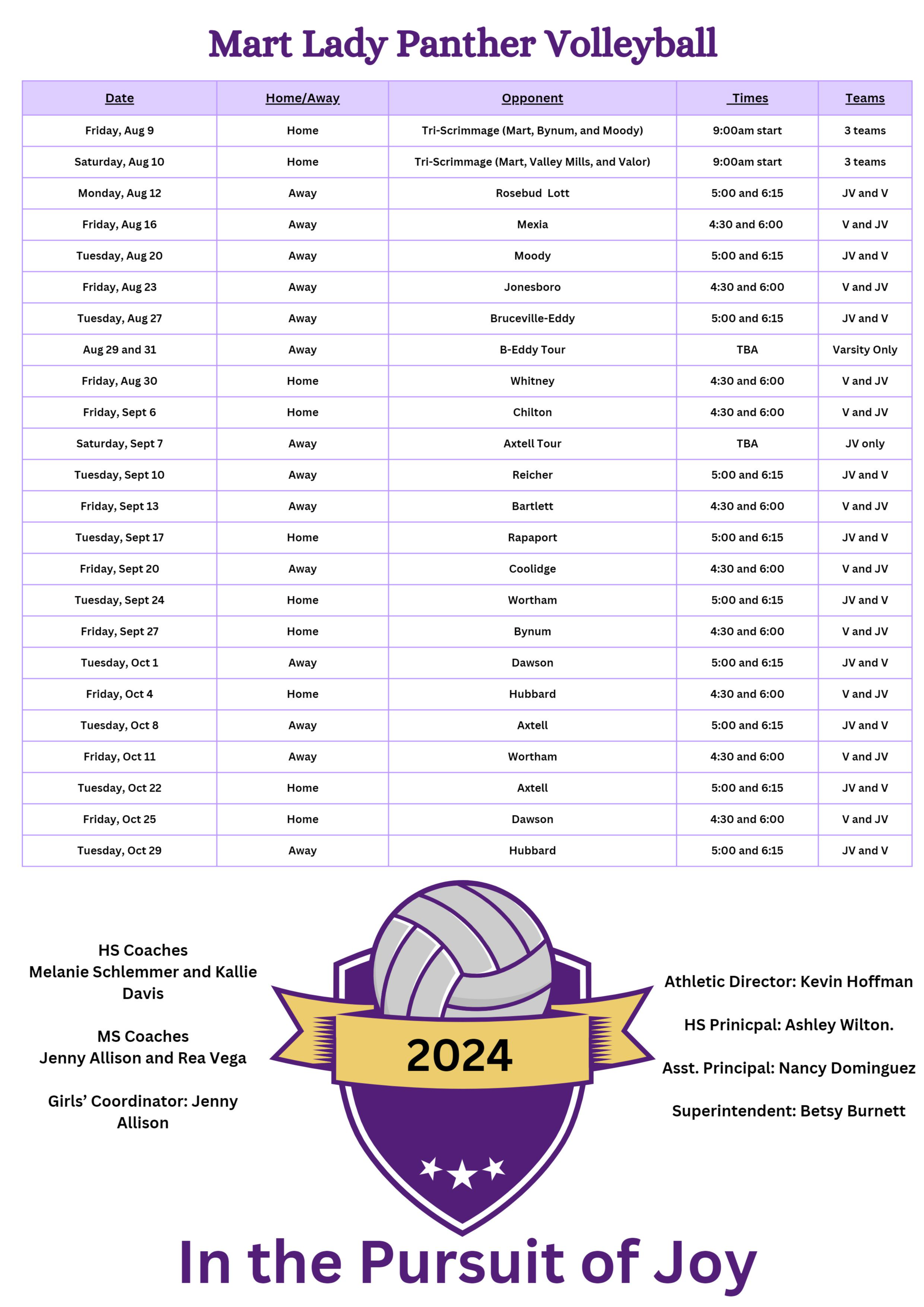 Volleyball 2024 schedule