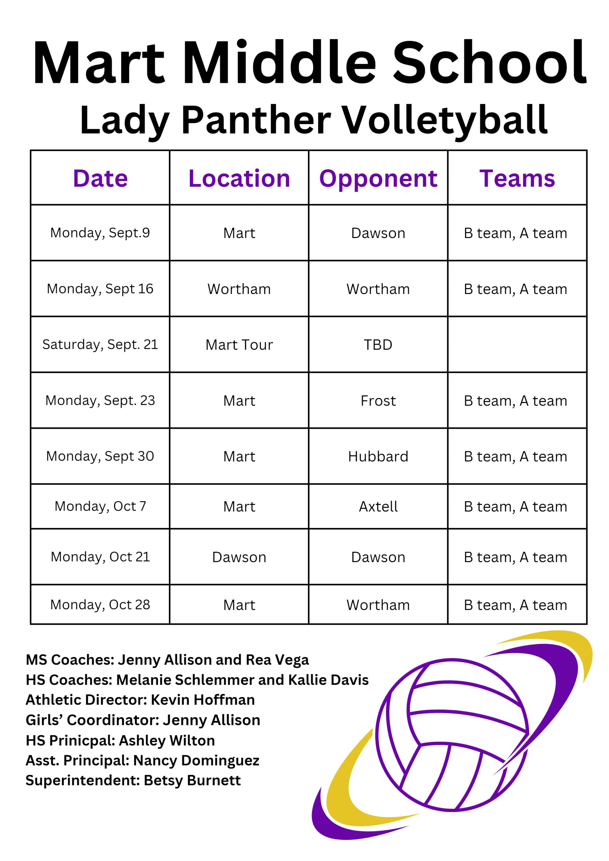 Volleyball middle school schedule