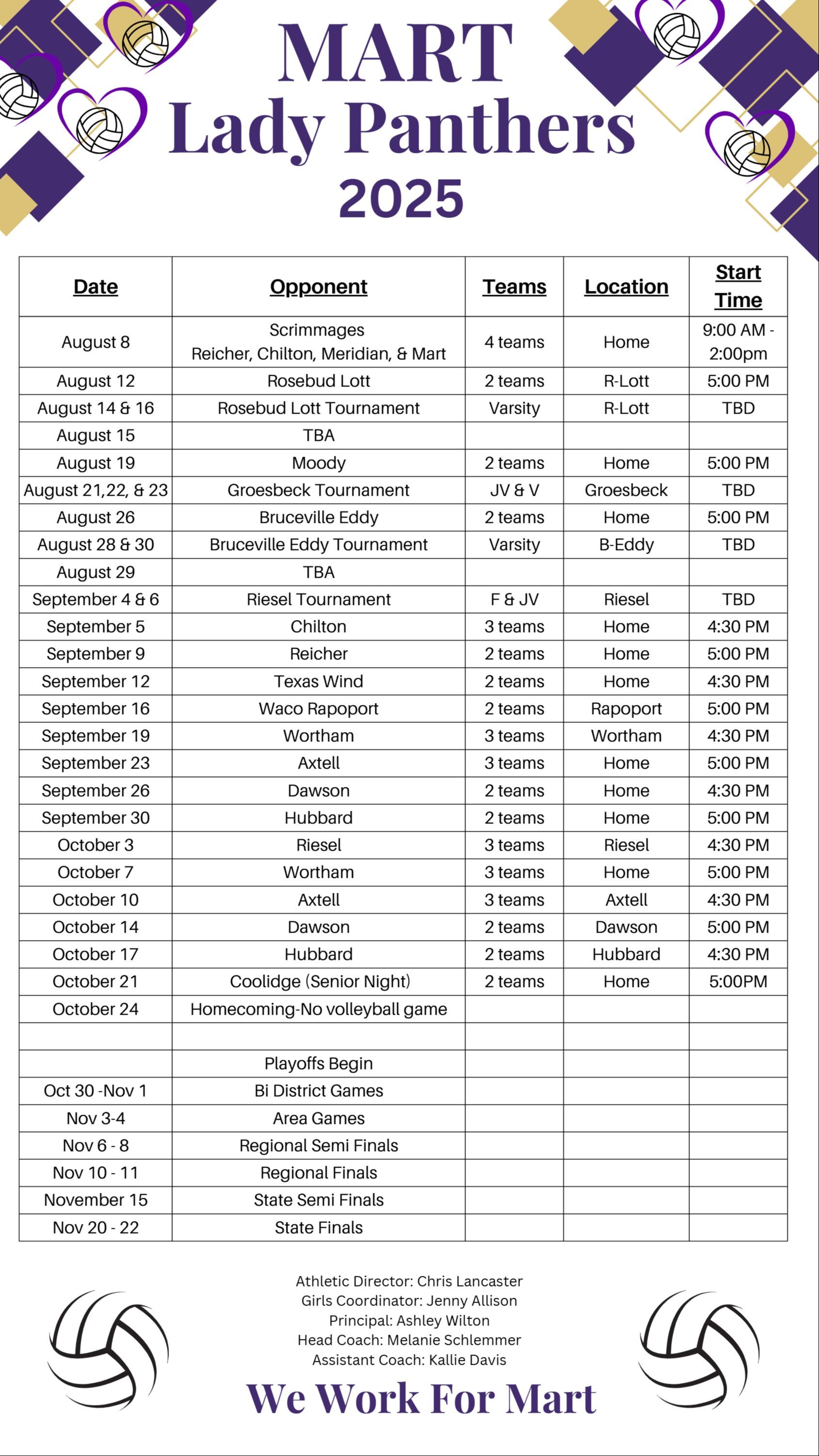Volleyball 2025 schedule