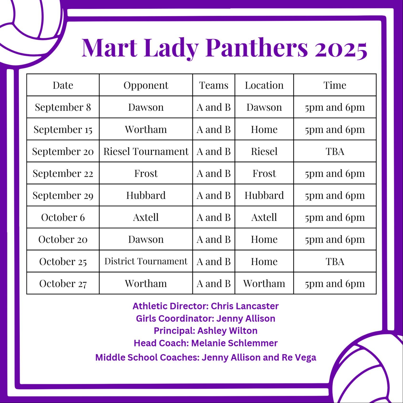 Volleyball middle school schedule