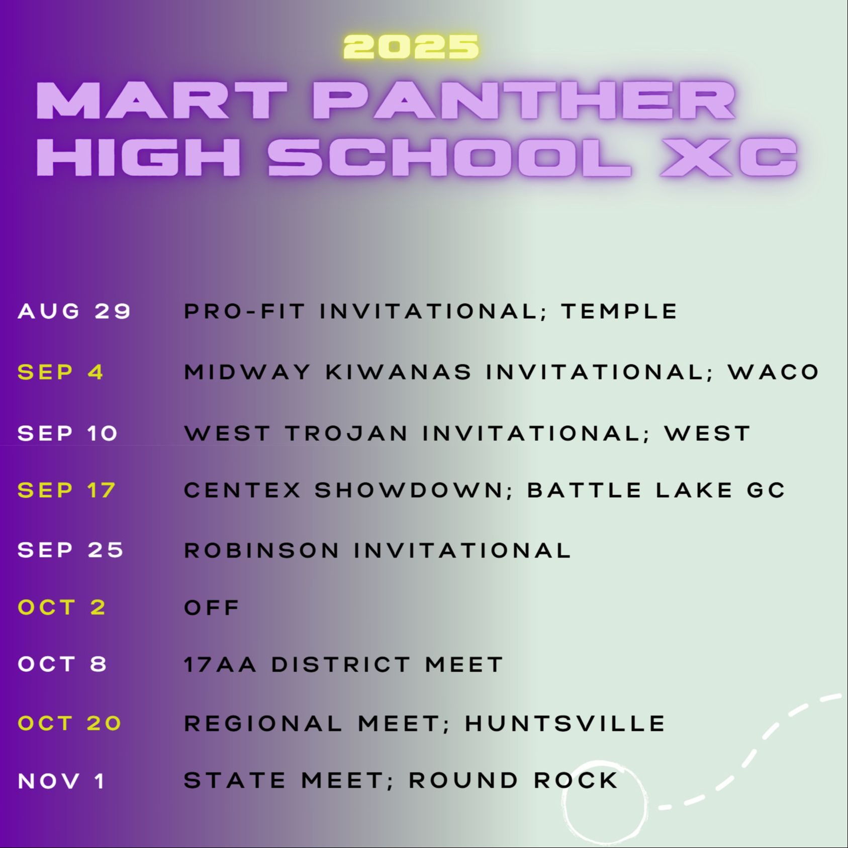 Cross Country 2025 Schedule