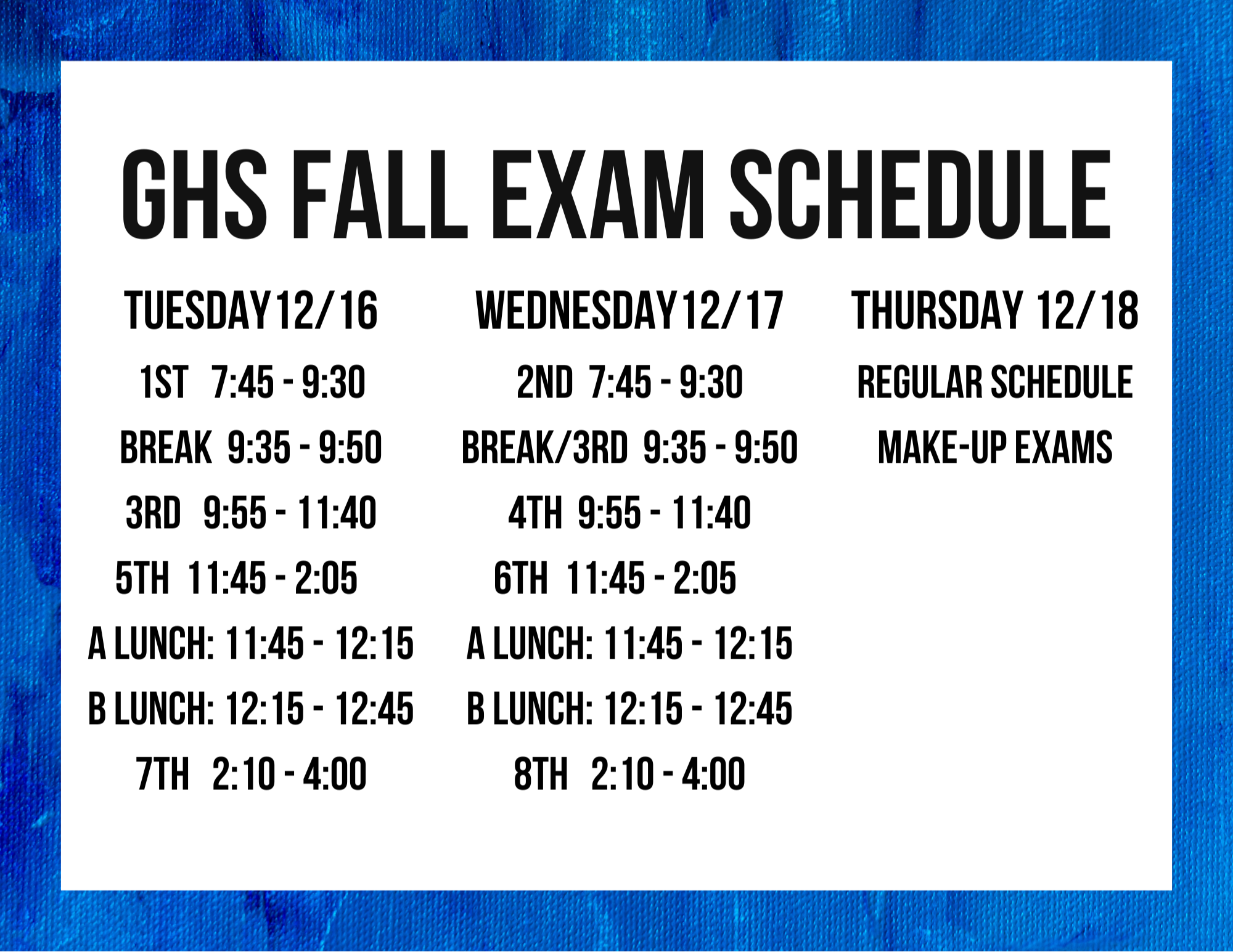 GHS Fall Exam Schedule