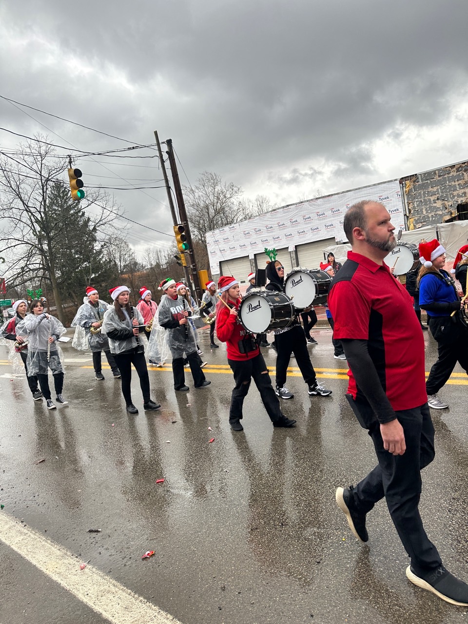 Band students marching