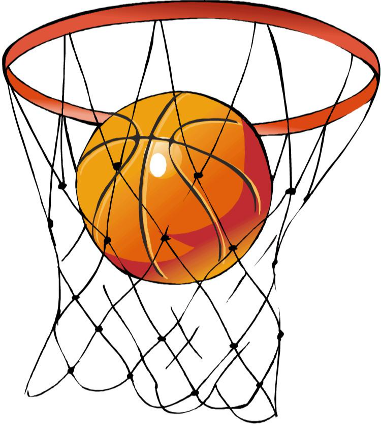 Cartoon basketball and hoop