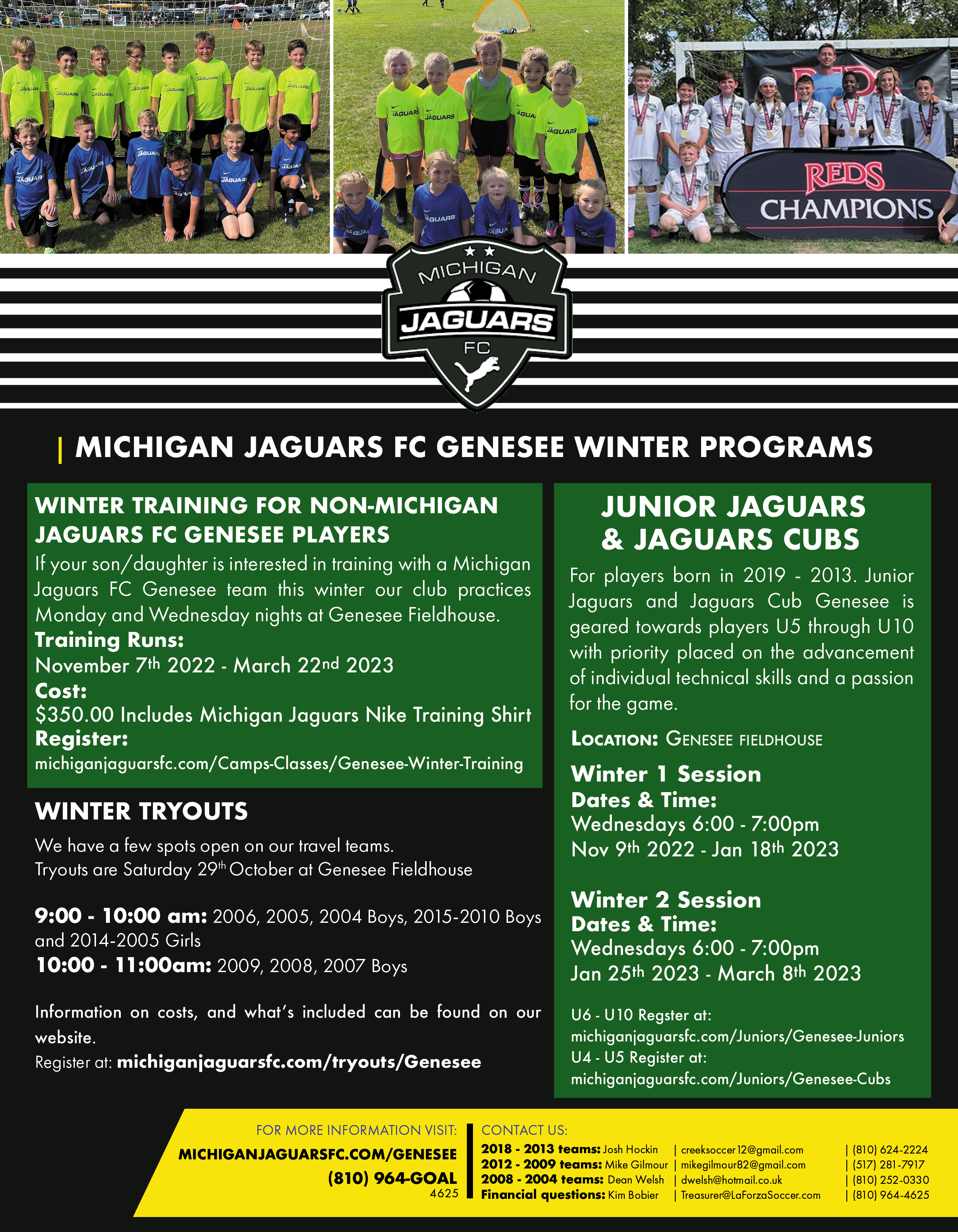 MI Jaguars FC Genesee call 810-964-4625 for information