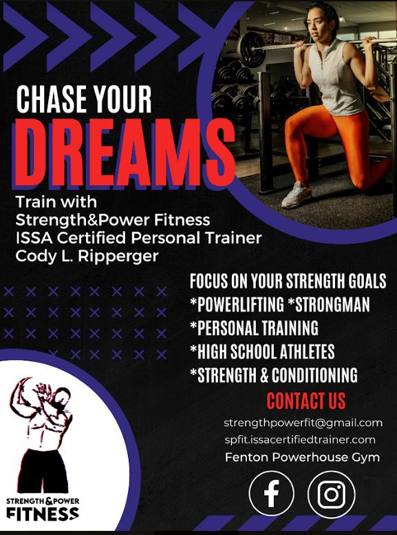 Image of woman working out with weights. chase your dreams train with strength & power fitness issa cerftified personal trainer cody l ripperger contact us strenthpowerfit@gmail.com